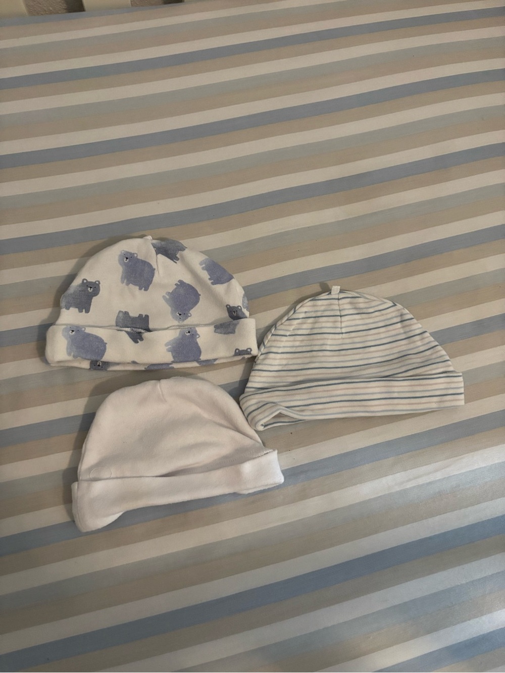 Carter's and the Peanut Shell Baby Hat Mixed Set - White, Stripe, and Bear